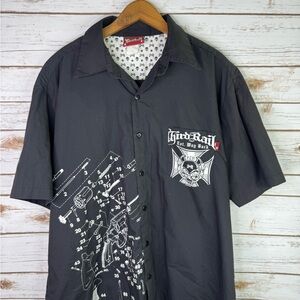 Vintage Third Rail Biker Grunge Graphic Button Down Shirt Men’s Size XL Y2K